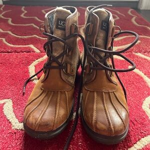 UGG Tan Leather Boots with Shearling Lining